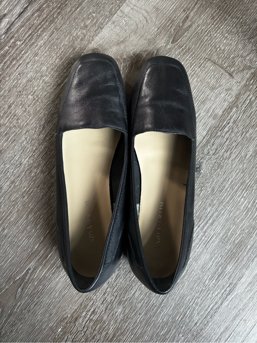 Vintage Enzo Angiolini Black Leather Square-Toe Flats with Neutral Insole